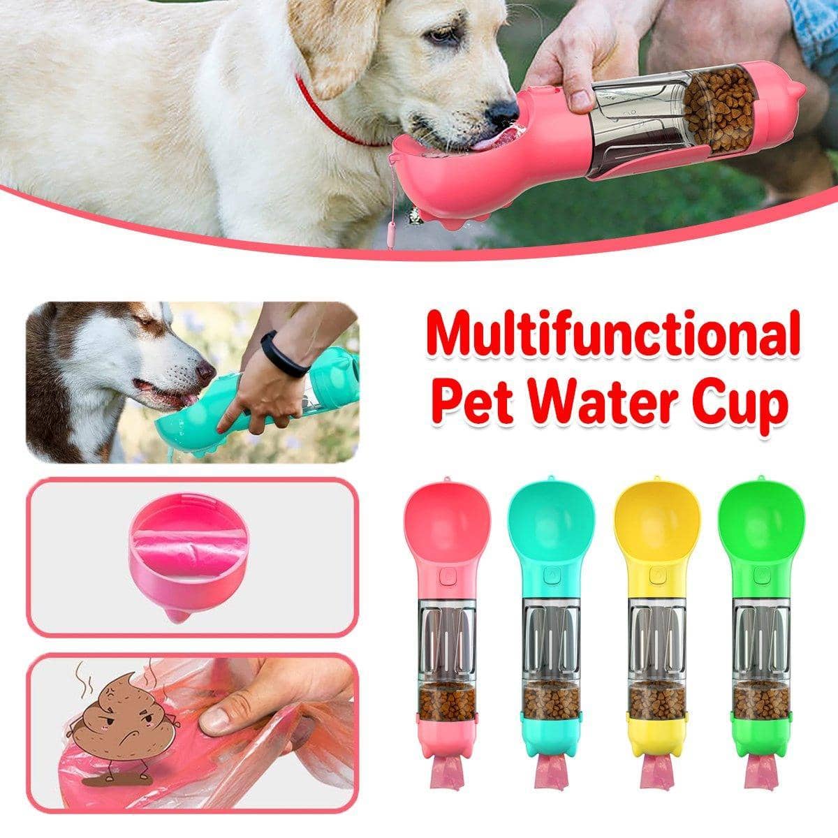 Portable Pet Water Bottle, Dog Travel Bowl and Poop Bag Dispenser - Green - view 2