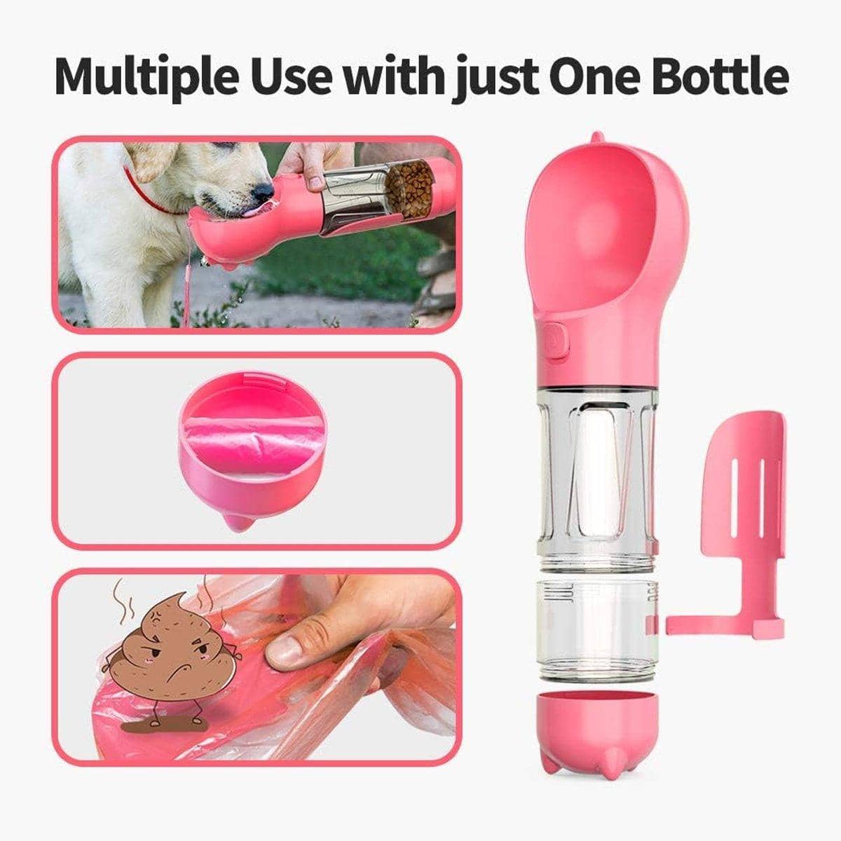Portable Pet Water Bottle, Dog Travel Bowl and Poop Bag Dispenser - Green - view 5