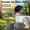 Portable Pet Water Bottle with Food Cup and Wrist Strap, Grey