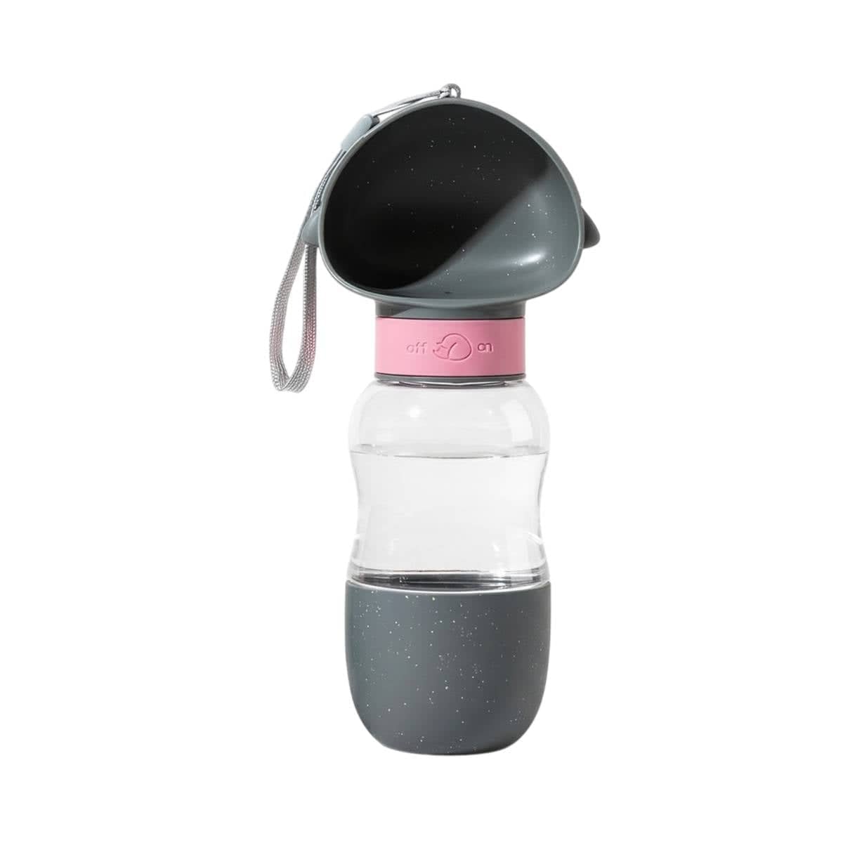 Portable Pet Water Bottle with Food Cup and Wrist Strap, Grey - view 2
