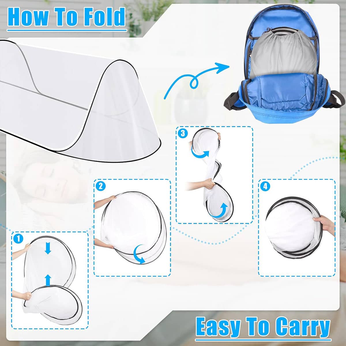 Portable Pop-Up Mosquito Net Tent with Storage Bag - 200 x 80 x 56 cm - view 4