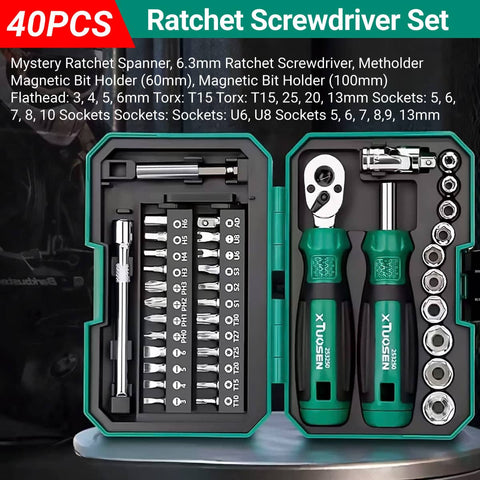 Portable Ratchet Screwdriver Tool Kit, 40 Piece Set with Bits and Storage Case