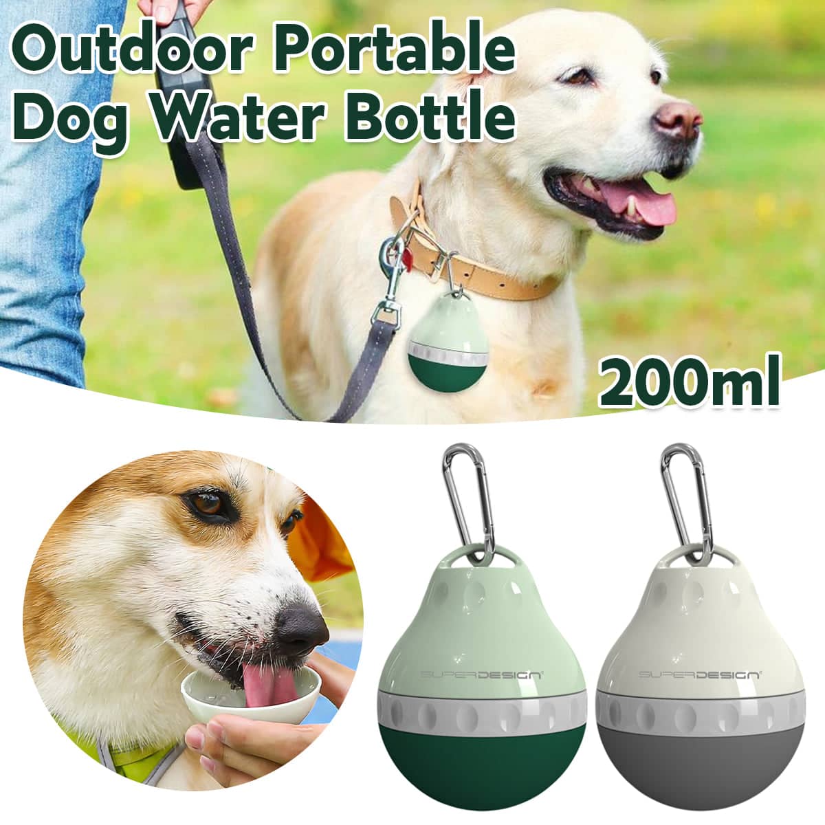 Portable Silicone Dog Water Bottle 200 mL, Leak Proof for Walks and Travel - Grey - view 2