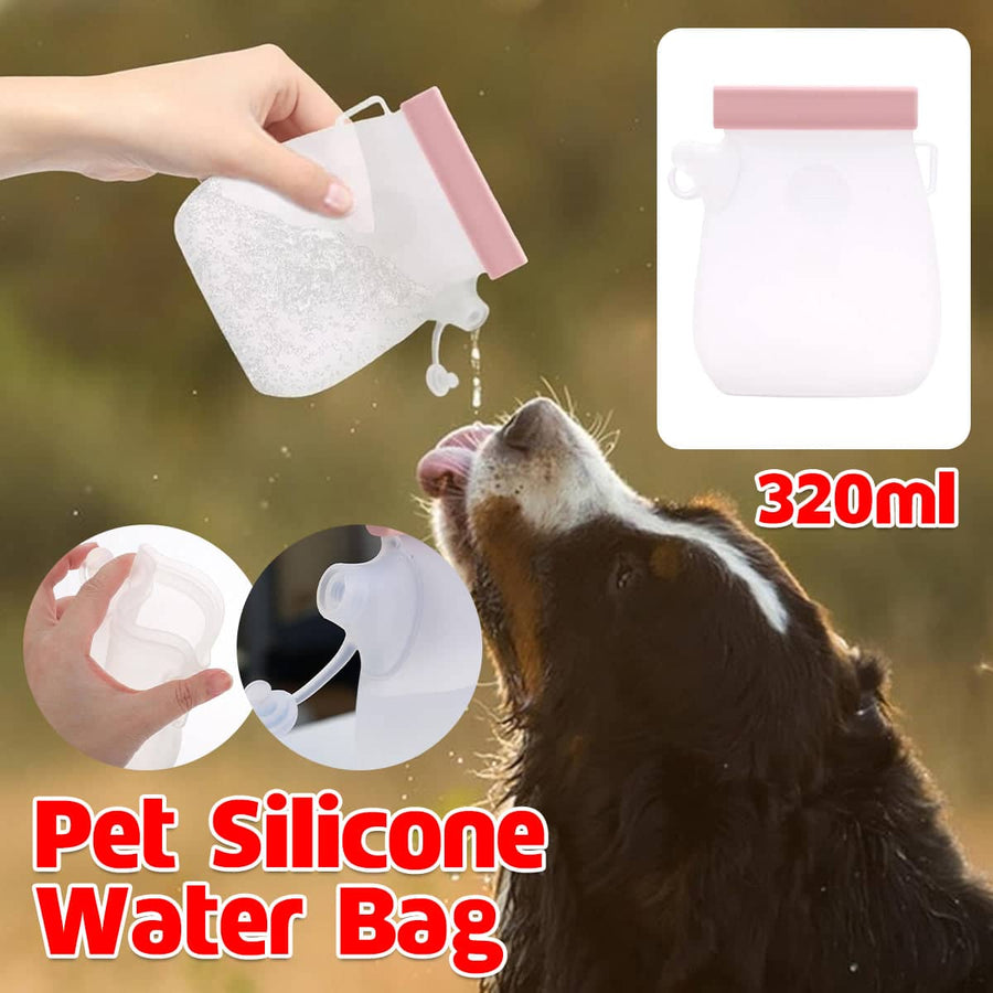 Portable Silicone Pet Water Bottle, Pink, 320ml