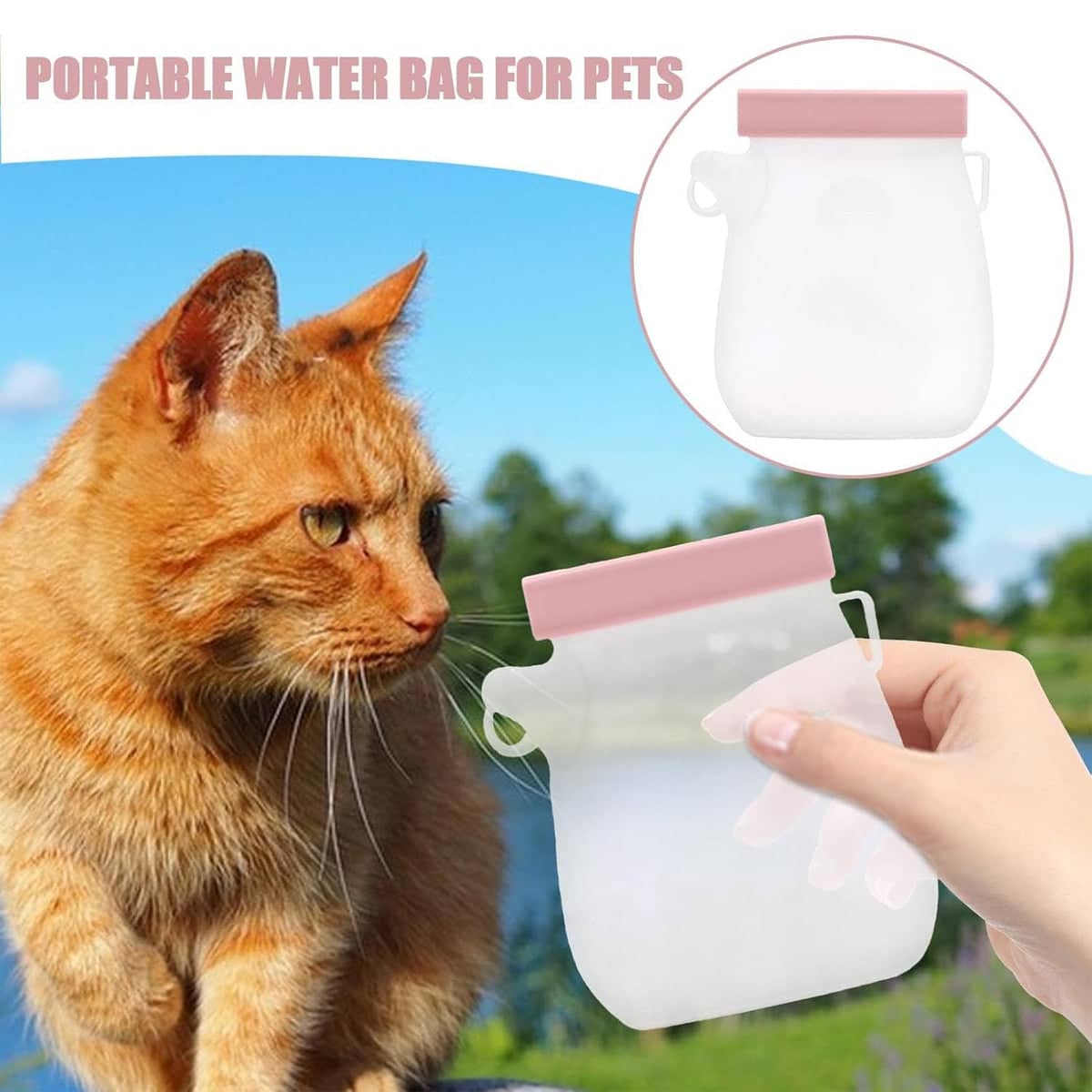Portable Silicone Pet Water Bottle, Pink, 320ml - view 4