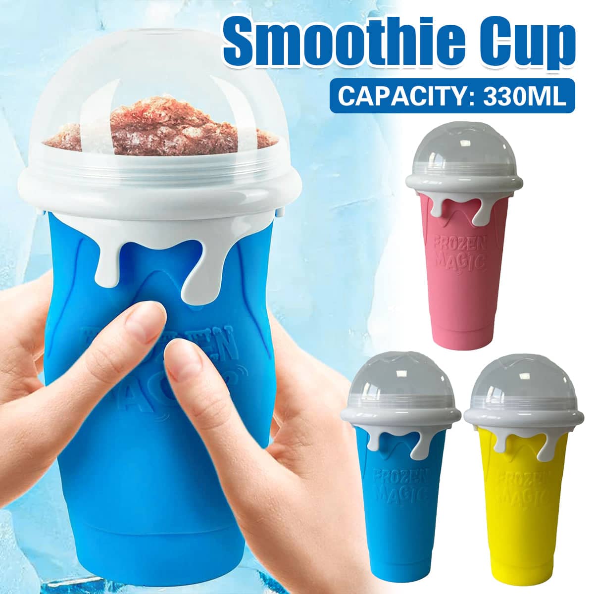 Portable Silicone Smoothie Cup 330ml Leak-Proof Reusable - Blue - view 2