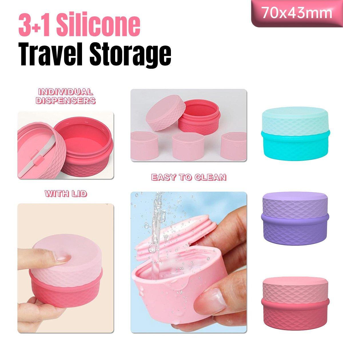 Portable Silicone Travel Storage Box with 4 Compartments and Spoon - Aqua Blue - view 2