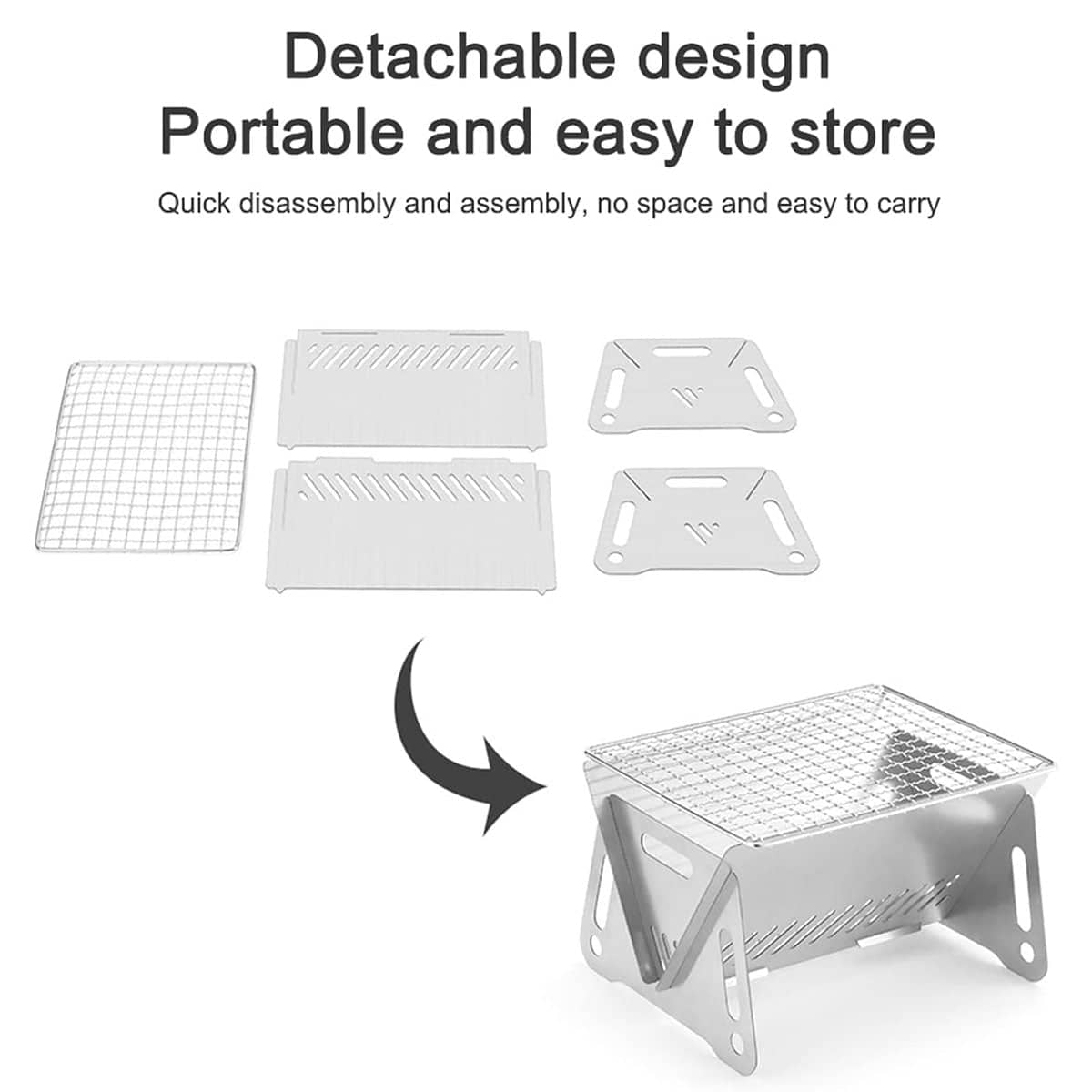 Portable Stainless Steel Camping BBQ Grill, Foldable Mini Charcoal Stove - view 5