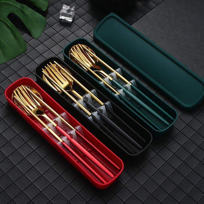 Portable Stainless Steel Cutlery Set with Case, 5 Piece - Dark Green - view 4