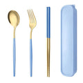 Portable Stainless Steel Cutlery Set with Case, 5 Piece - Light Blue