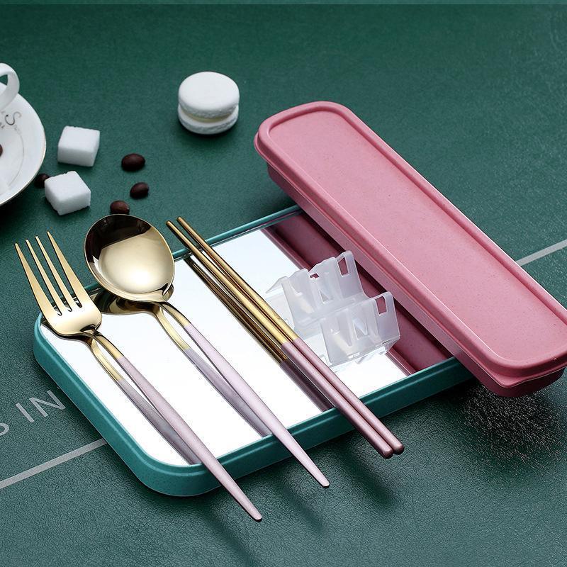 Portable Stainless Steel Cutlery Set with Case, 5 Piece - Light Blue - view 5