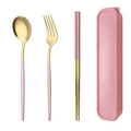 Portable Stainless Steel Cutlery Set with Case, 5 Piece - Pink