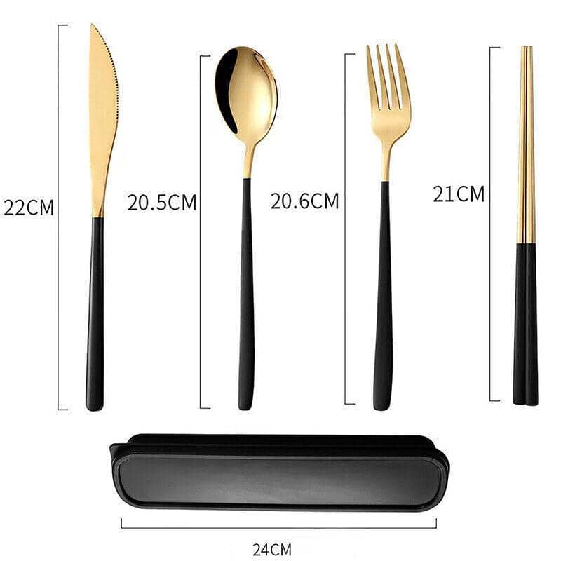 Portable Stainless Steel Cutlery Set with Chopsticks, 6 Piece - Silver and Black - view 3