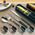 Portable Stainless Steel Cutlery Set with Chopsticks, 6 Piece - Silver and Green - view 2