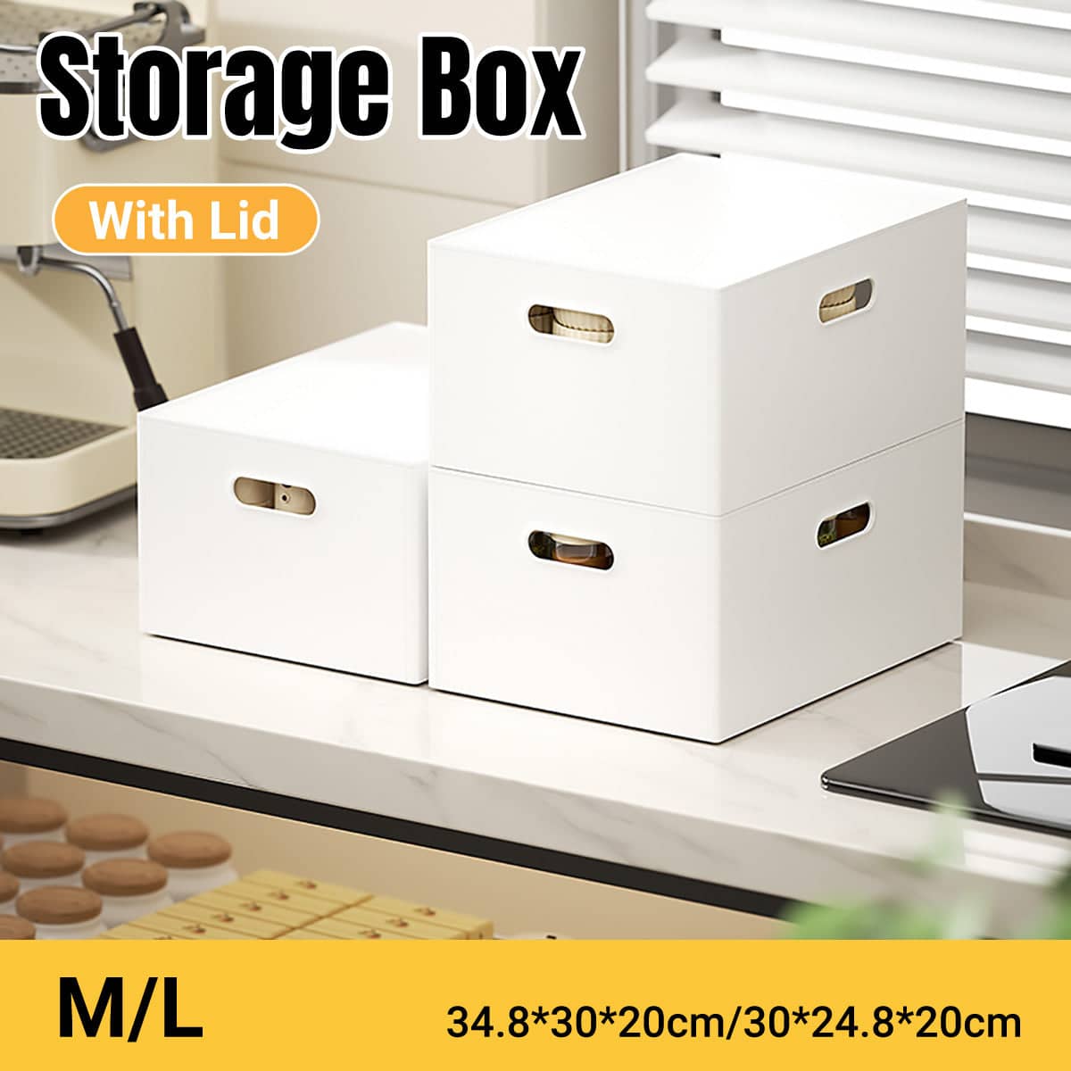 Portable Storage Box with Lid, White - Size L, 34.8 x 30 x 20 cm - view 2