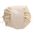 Portable Travel Makeup Bag Drawstring Cosmetic Pouch Organiser - Beige