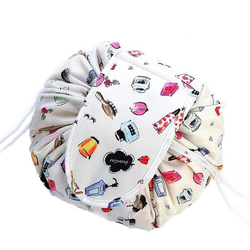 Portable Travel Makeup Bag Drawstring Cosmetic Pouch Organiser - Beige Lipstick