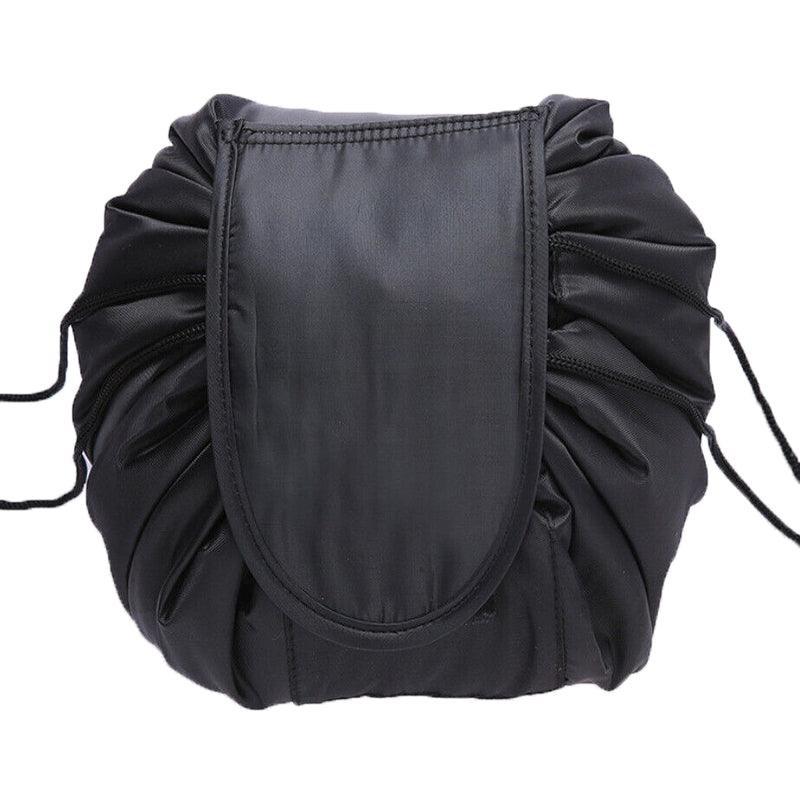 Portable Travel Makeup Bag Drawstring Cosmetic Pouch Organiser - Black