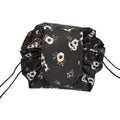 Portable Travel Makeup Bag Drawstring Cosmetic Pouch Organiser - Black Flower