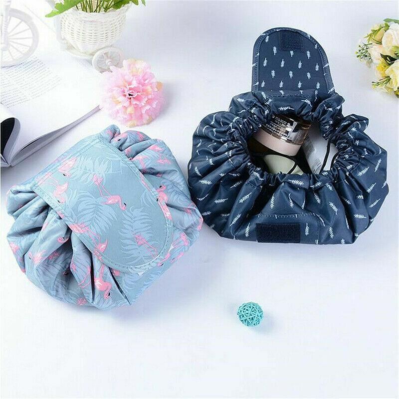 Portable Travel Makeup Bag Drawstring Cosmetic Pouch Organiser - Blue - view 3