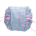 Portable Travel Makeup Bag Drawstring Cosmetic Pouch Organiser - Blue Flamingo