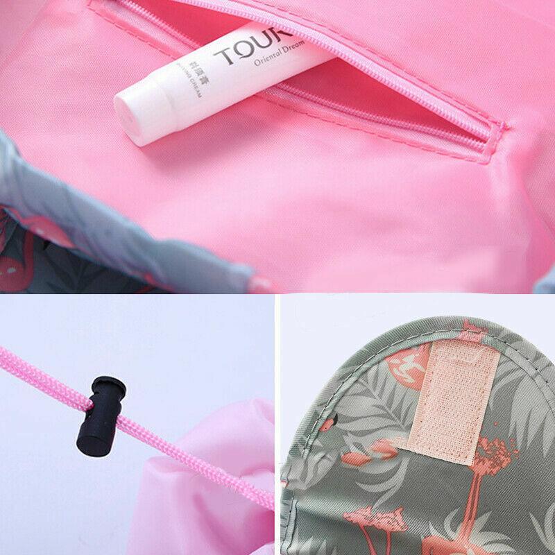 Portable Travel Makeup Bag Drawstring Cosmetic Pouch Organiser - Pink White Strip - view 6