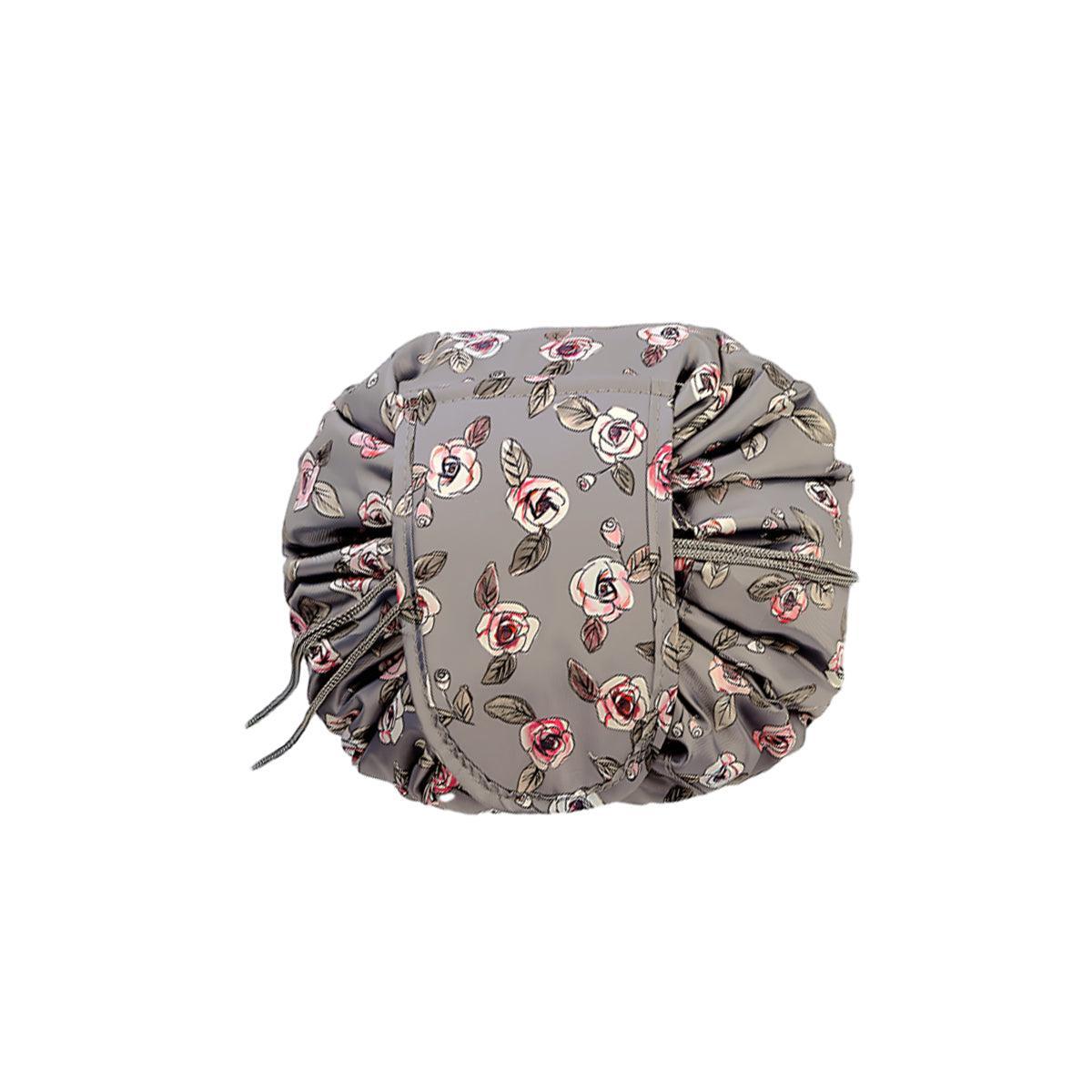 Portable Travel Makeup Bag Drawstring Cosmetic Pouch Organiser - Steel Rose