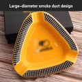 Portable Triangle Ceramic Cigar Ashtray for 3 Cigars, Yellow and Black - view 4