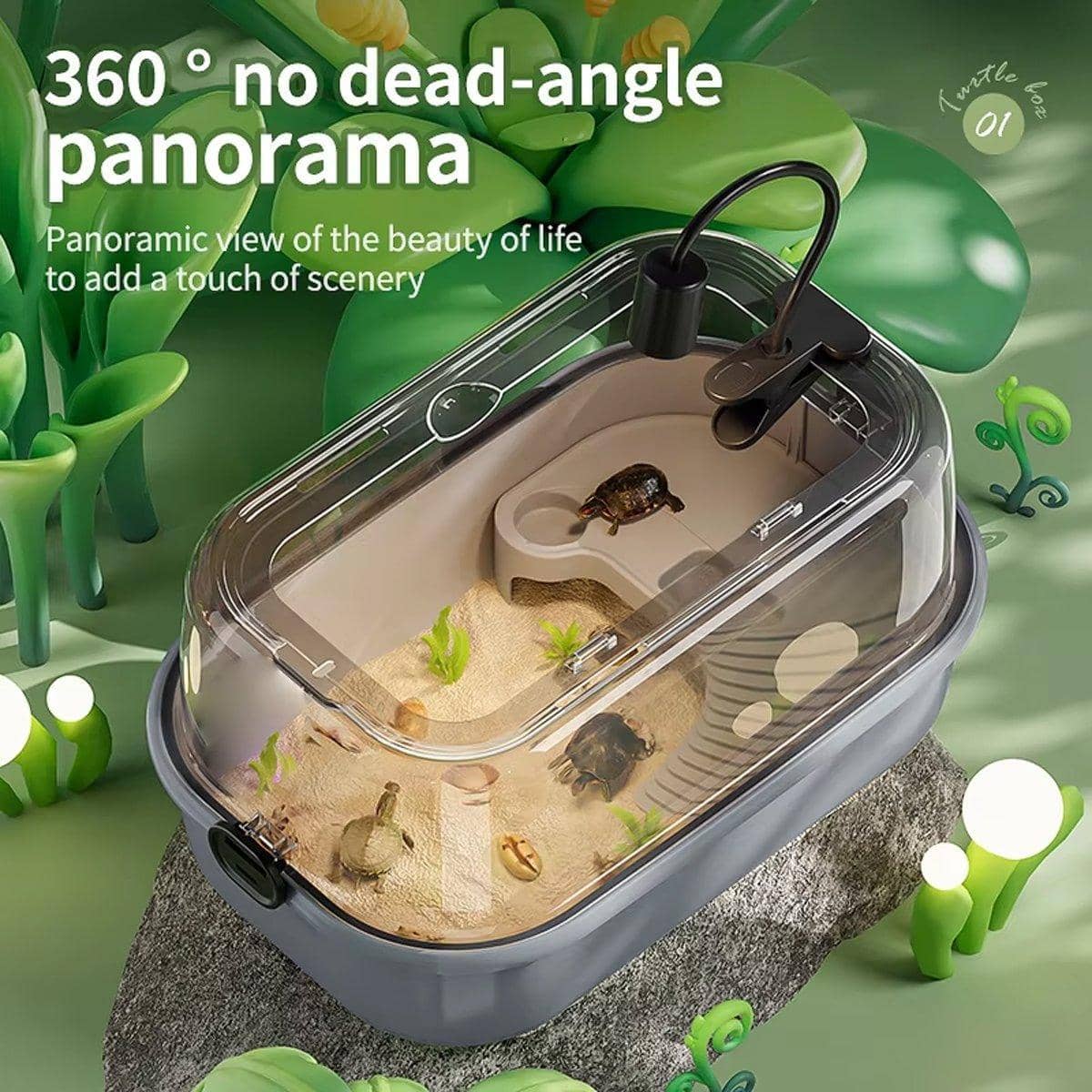 Portable Turtle Tank Breeding Box with Clear Cover - Grey - view 5