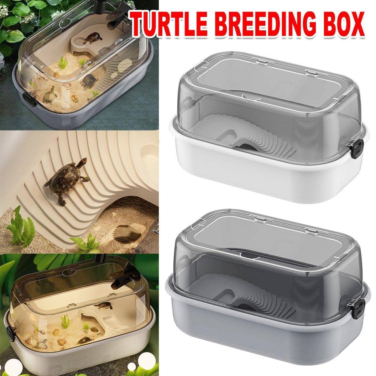 Portable Turtle Tank Breeding Box with Clear Cover - White - view 2