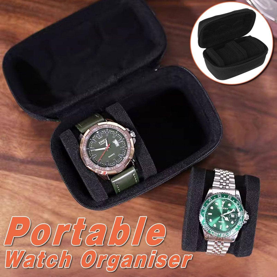 Portable Watch Organiser Travel Case for Two Watches - Black