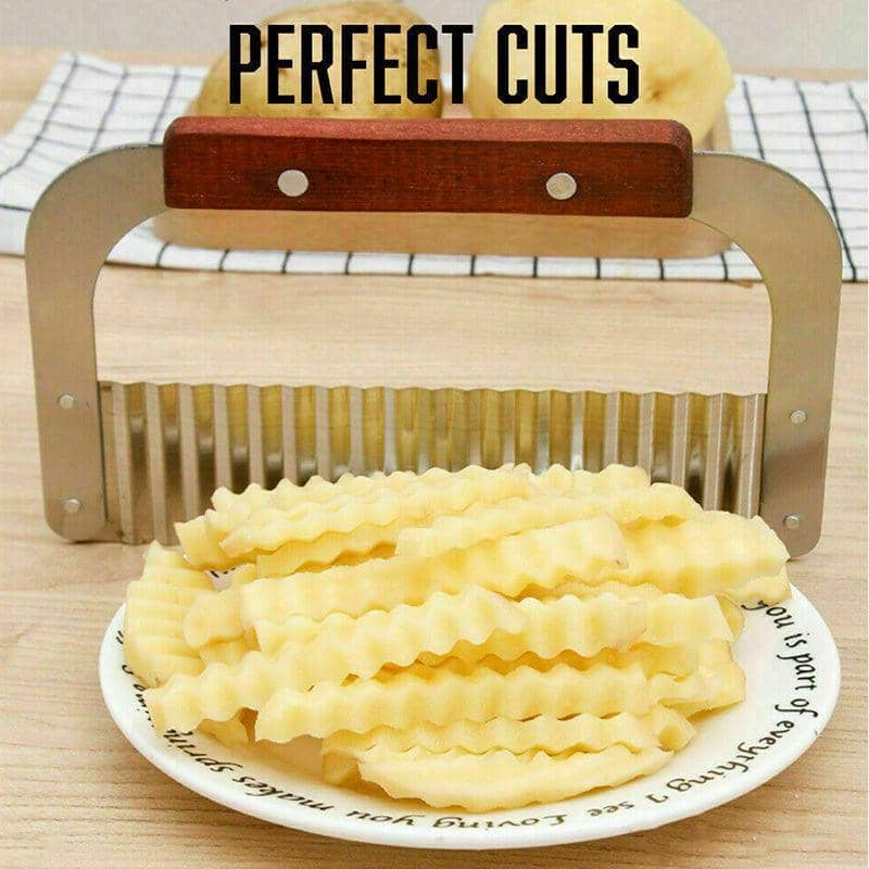 Potato Crinkle Cutter Wavy Slicer with Stainless Steel Blade and Wooden Handle - view 4
