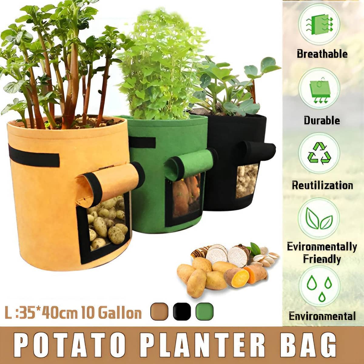 Potato Grow Bag 10 Gallon, 35 x 40 cm - Brown - view 2