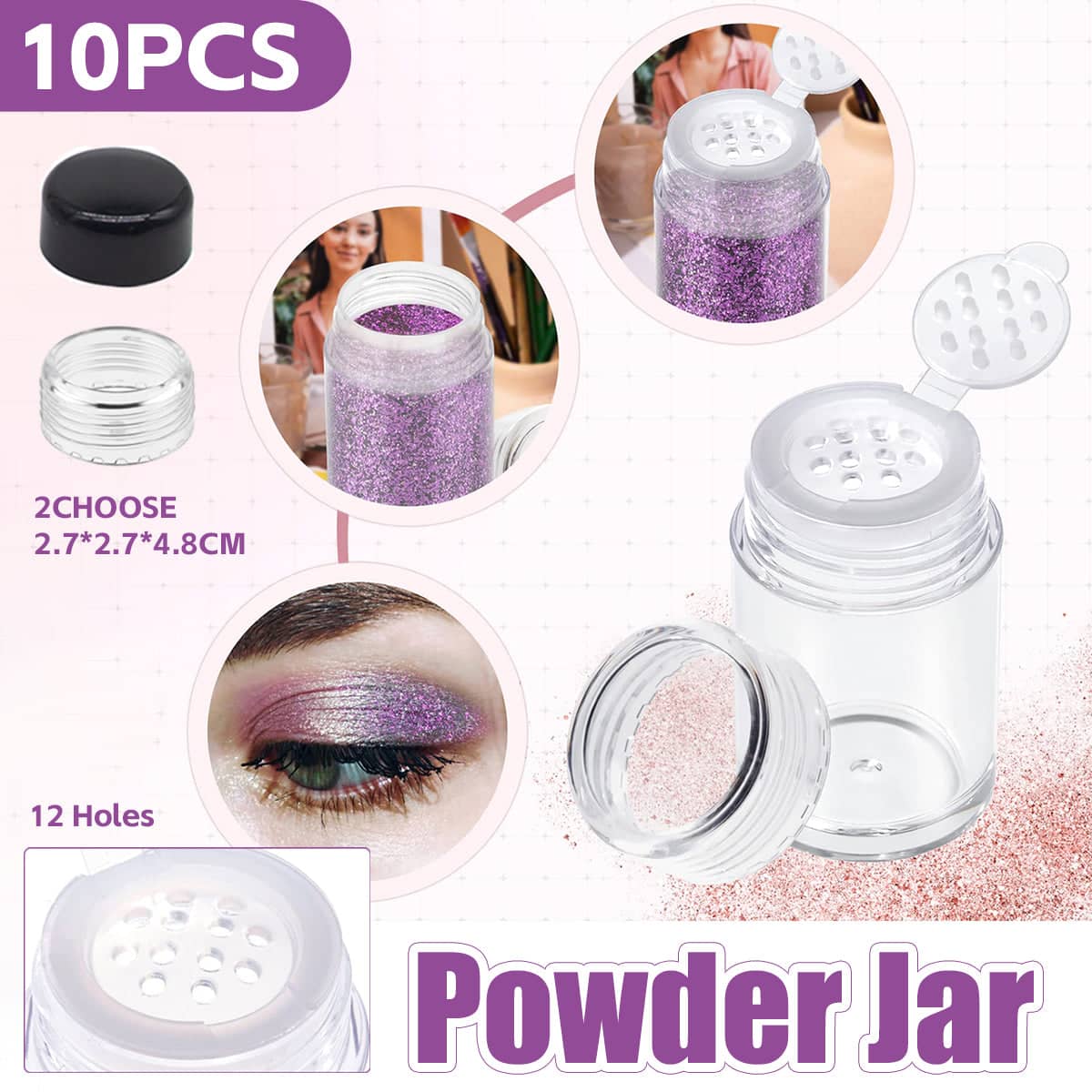 Powder Jars with Sifter and Flip Lid, Pack of 10 - Black Lid - view 2