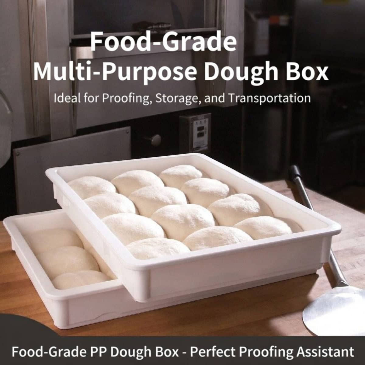 PP Dough Proofing Box with Lid 60 x 40 x 7.5 cm Stackable Bakery Tray - view 4