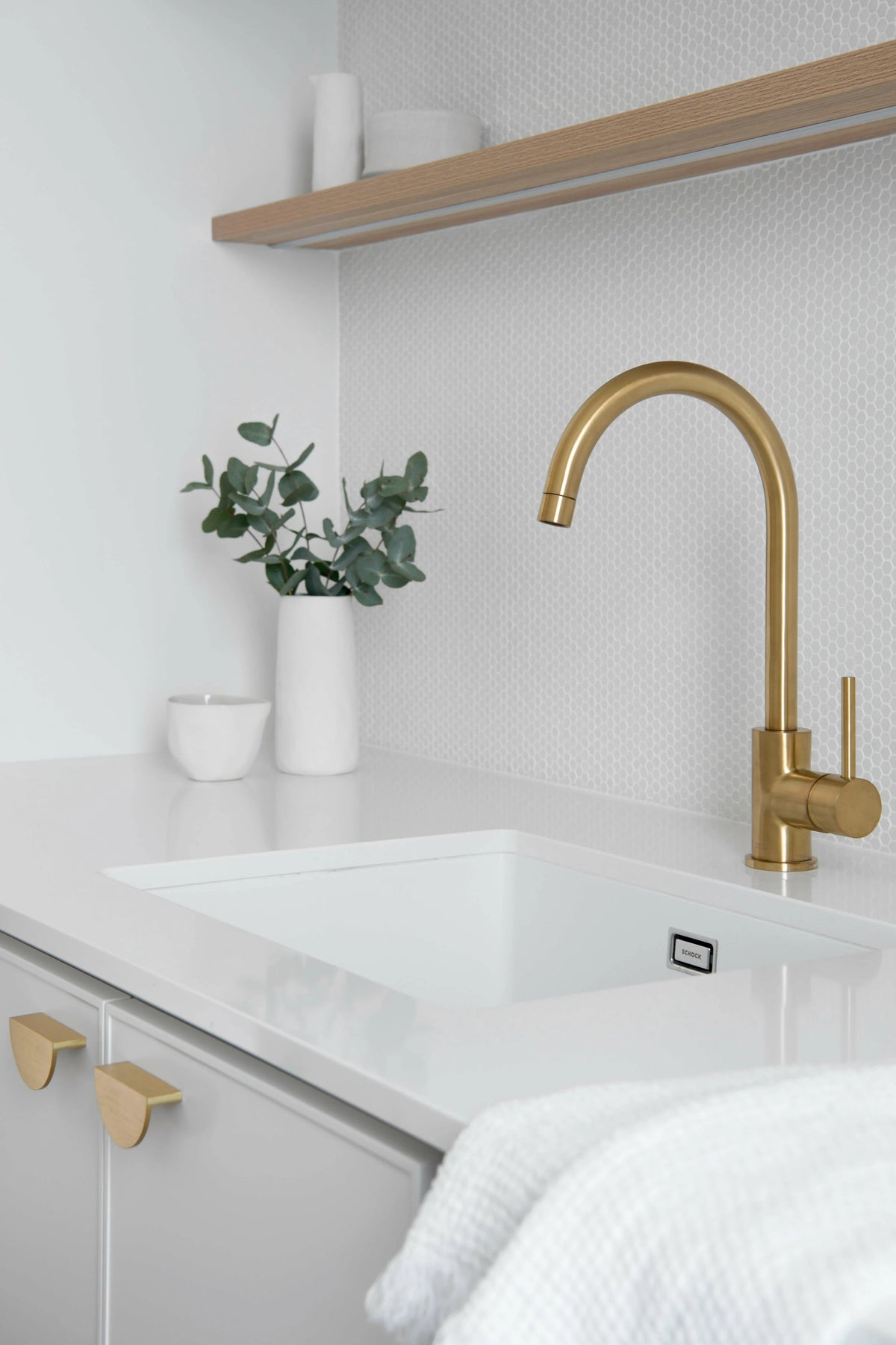 Gareth Ashton Gooseneck Mixer Tap - Brushed Brass 377mm High Pin Lever 3 Star WELS 8L/min - 3K4-BB