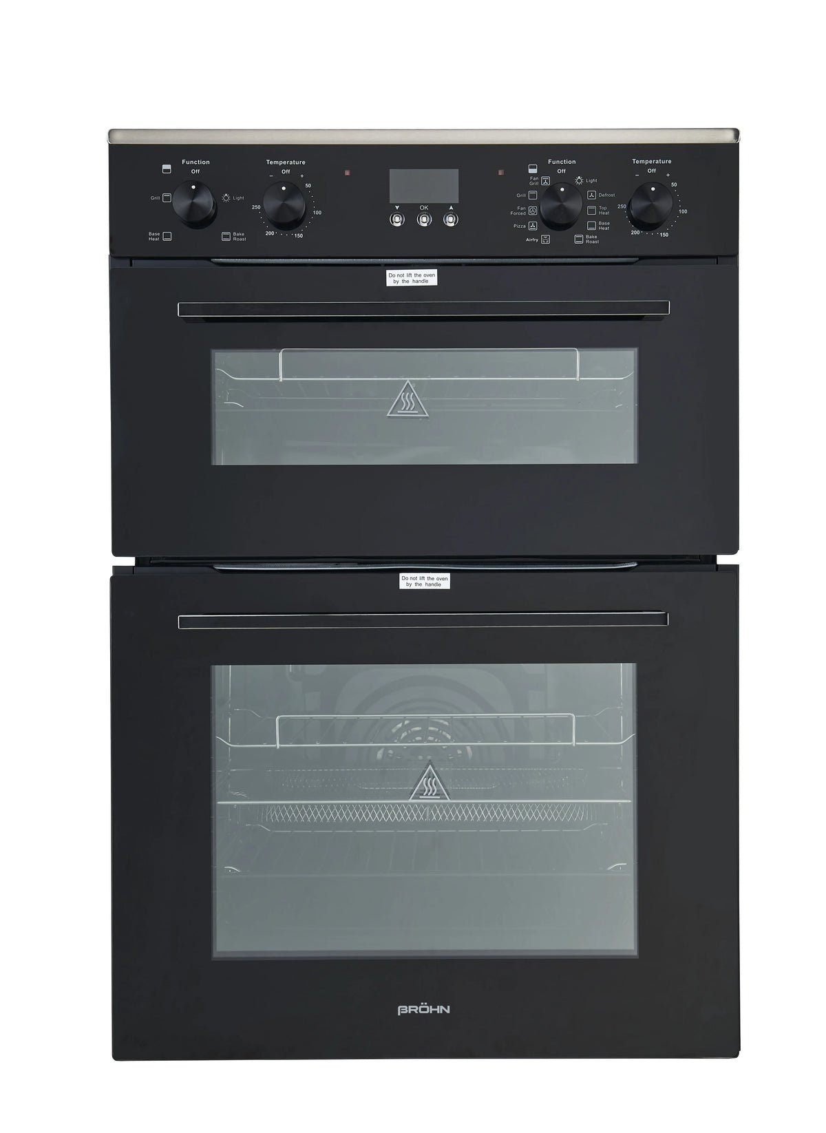 Brohn 60cm Built-In Electric Double Oven - 111L Net Capacity, Air Frying, Black Glass - BROD6001BLK