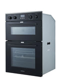 Brohn 60cm Built-In Electric Double Oven - 111L Net Capacity, Air Frying, Black Glass - BROD6001BLK