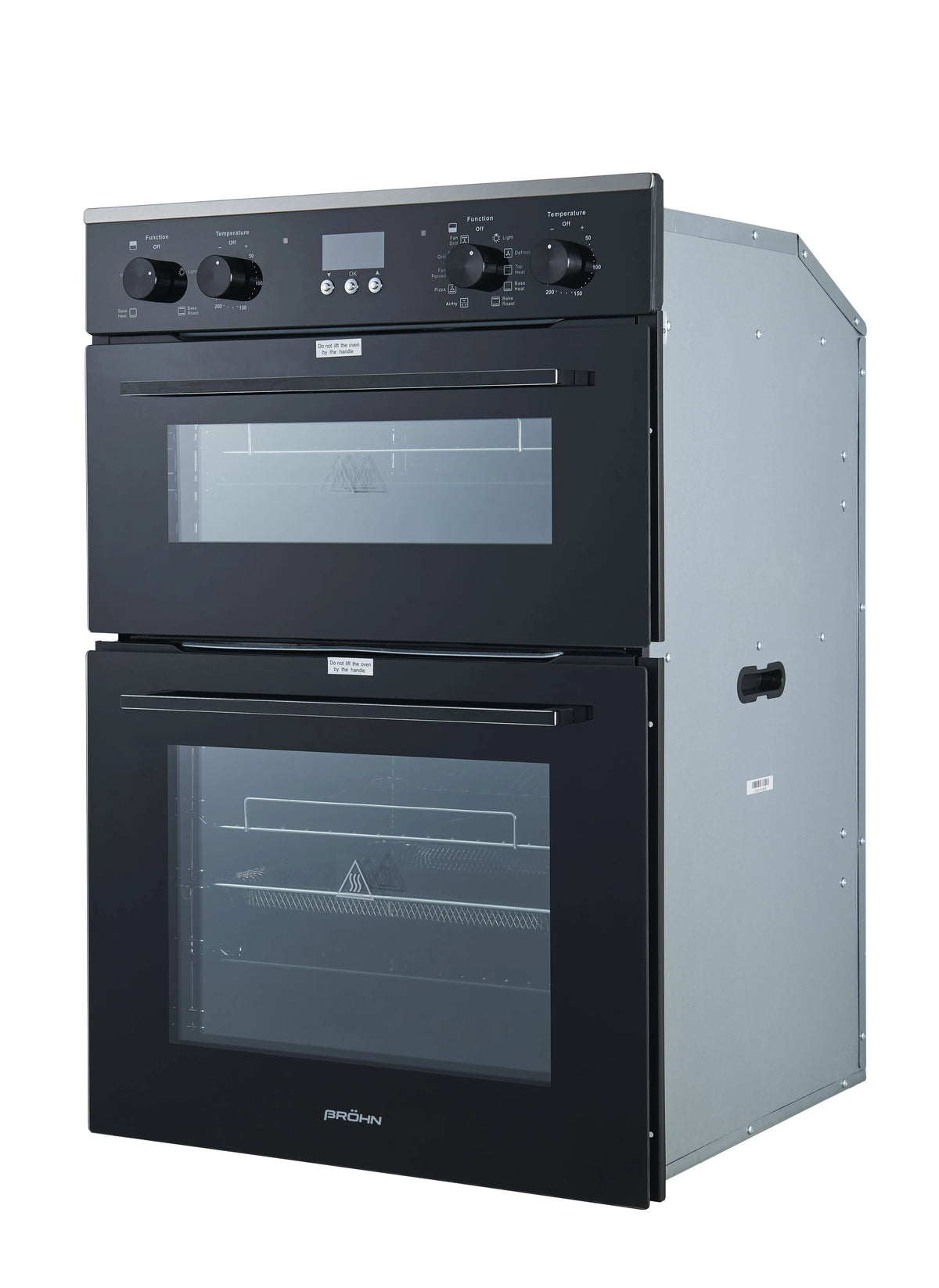 Brohn 60cm Built-In Electric Double Oven - 111L Net Capacity, Air Frying, Black Glass - BROD6001BLK