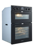 Brohn 60cm Built-In Electric Double Oven - 111L Net Capacity, Air Frying, Black Glass - BROD6001BLK