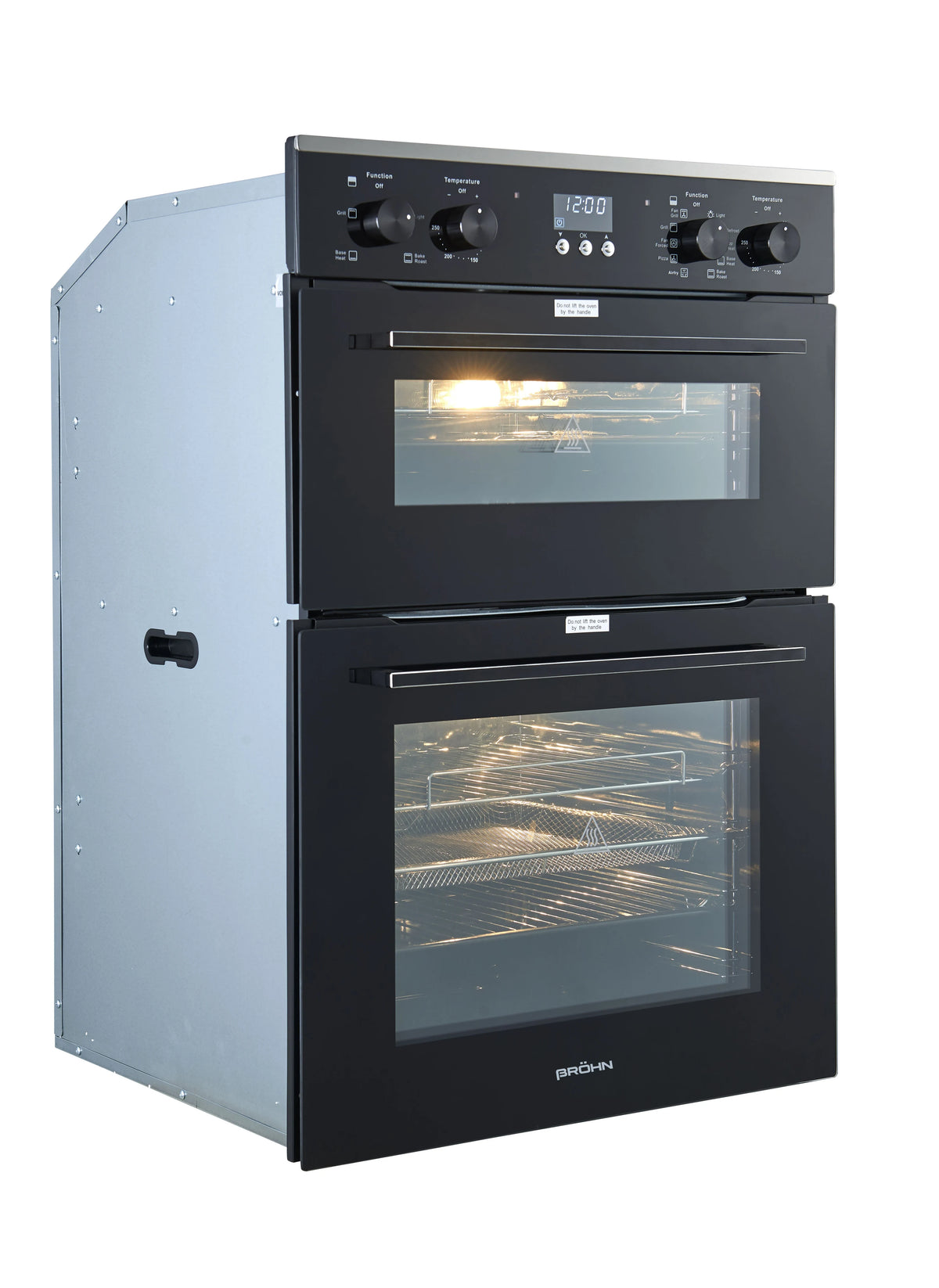 Brohn 60cm Built-In Electric Double Oven - 111L Net Capacity, Air Frying, Black Glass - BROD6001BLK