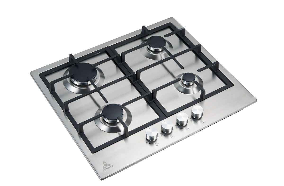Trinity 60cm 4 Burner Gas Cooktop - Stainless Steel - Flame Failure Device - Cast Iron Trivets - TRG604SS