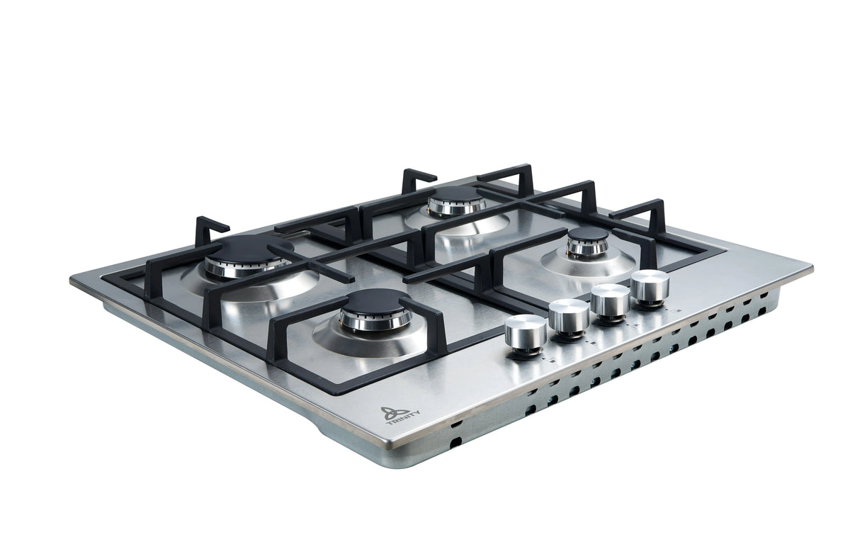 Trinity 60cm 4 Burner Gas Cooktop - Stainless Steel - Flame Failure Device - Cast Iron Trivets - TRG604SS
