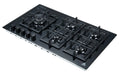 Trinity 90cm 5 Burner Gas Cooktop - Black Tempered Glass - Wok Burner - Cast Iron Trivets - TRG900BK