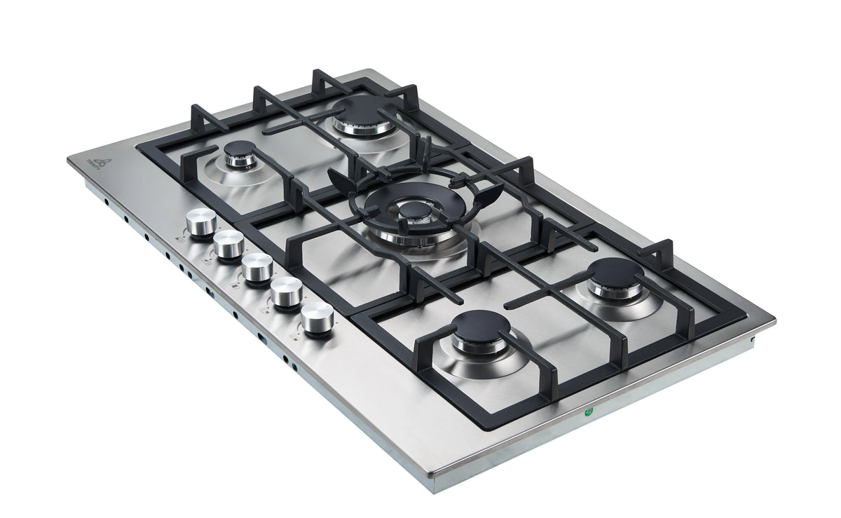 Trinity 90cm 5 Burner Gas Cooktop - Stainless Steel - Wok Burner - Cast Iron Trivets - TRG900SS
