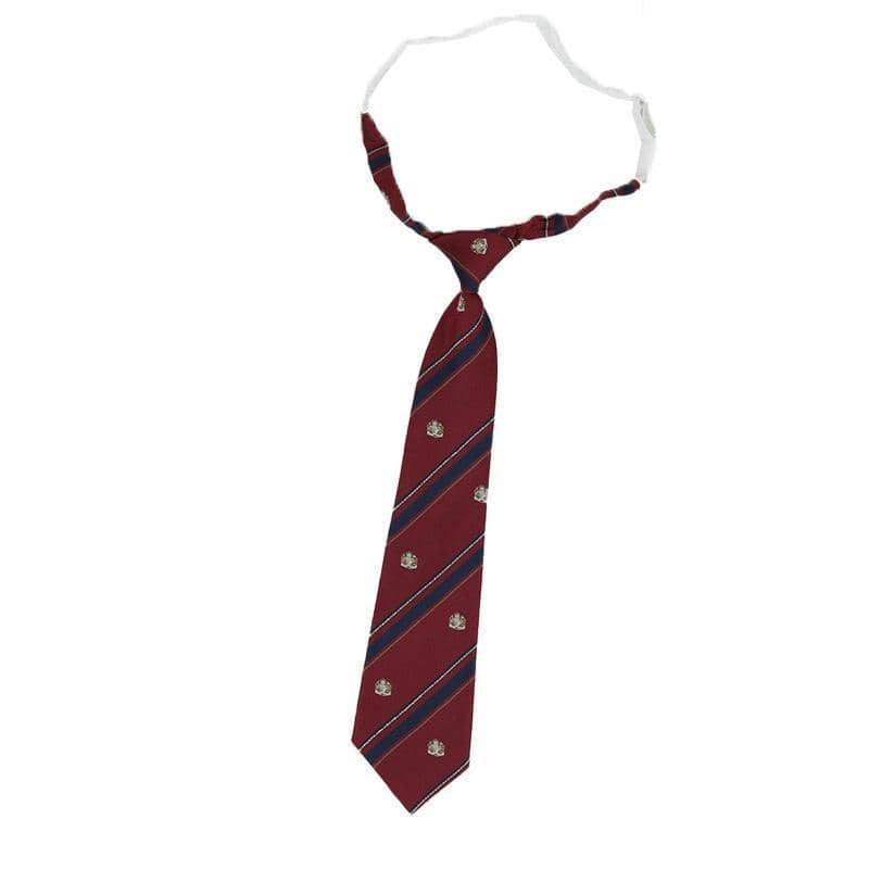Pre-Tied Student Necktie - Crown Emblem, Wine Red