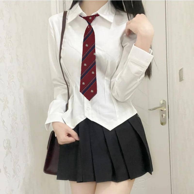 Pre-Tied Student Necktie - Crown Emblem, Wine Red - view 4