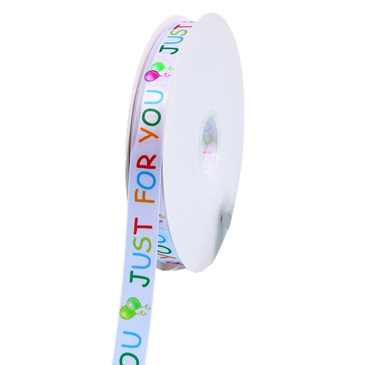 Printed Gift Ribbon 2 cm x 100 Yards - Just for You Letters and Balloons