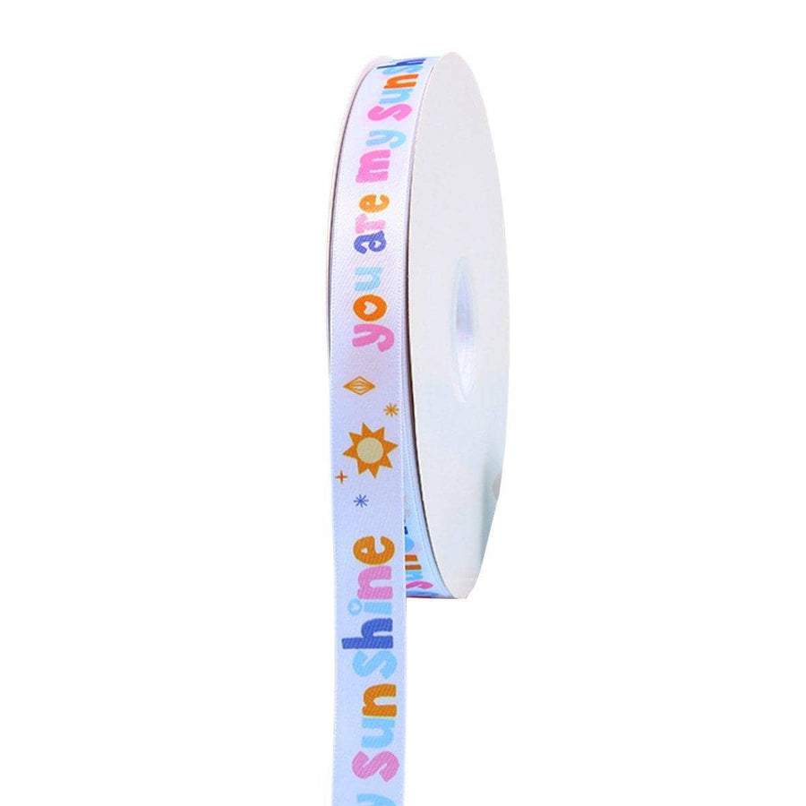 Printed Gift Ribbon 2 cm x 100 Yards - You Are My Sunshine Pastel Letters and Sun