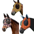Printed Horse Fly Mask with Mesh Eyes and Ears - Green Geometric Print - view 3